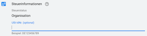 Eingabefeld für die Umsatzsteuer-ID