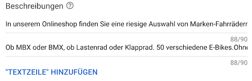 Bei responsiven Suchanzeigen kann man weitere Textzeilen hinzufügen.